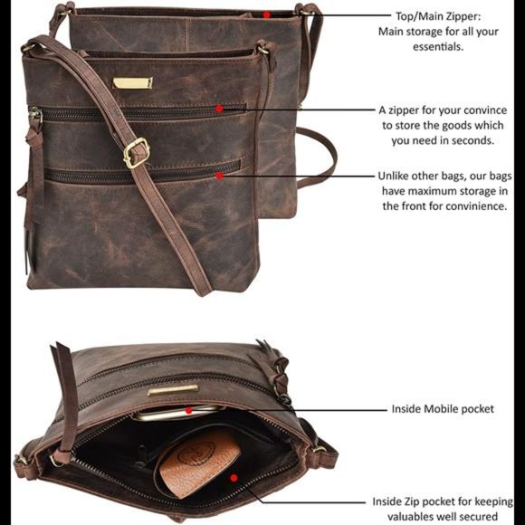 Leather Crossbody Purse for Women- Small Crossover Long Over the Shoulder Sling - Picture 4 of 6
